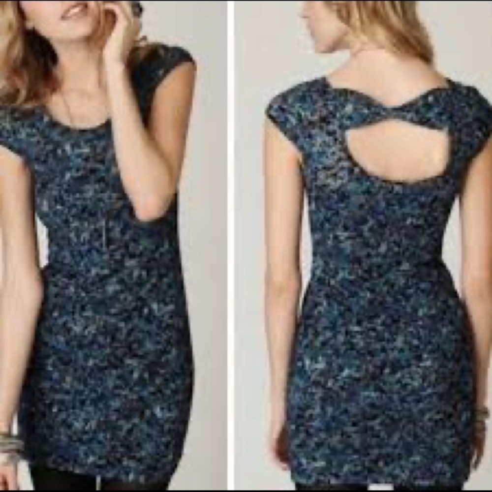 Free People Floral Lace Blue Gray Bodycon Dress Size Small